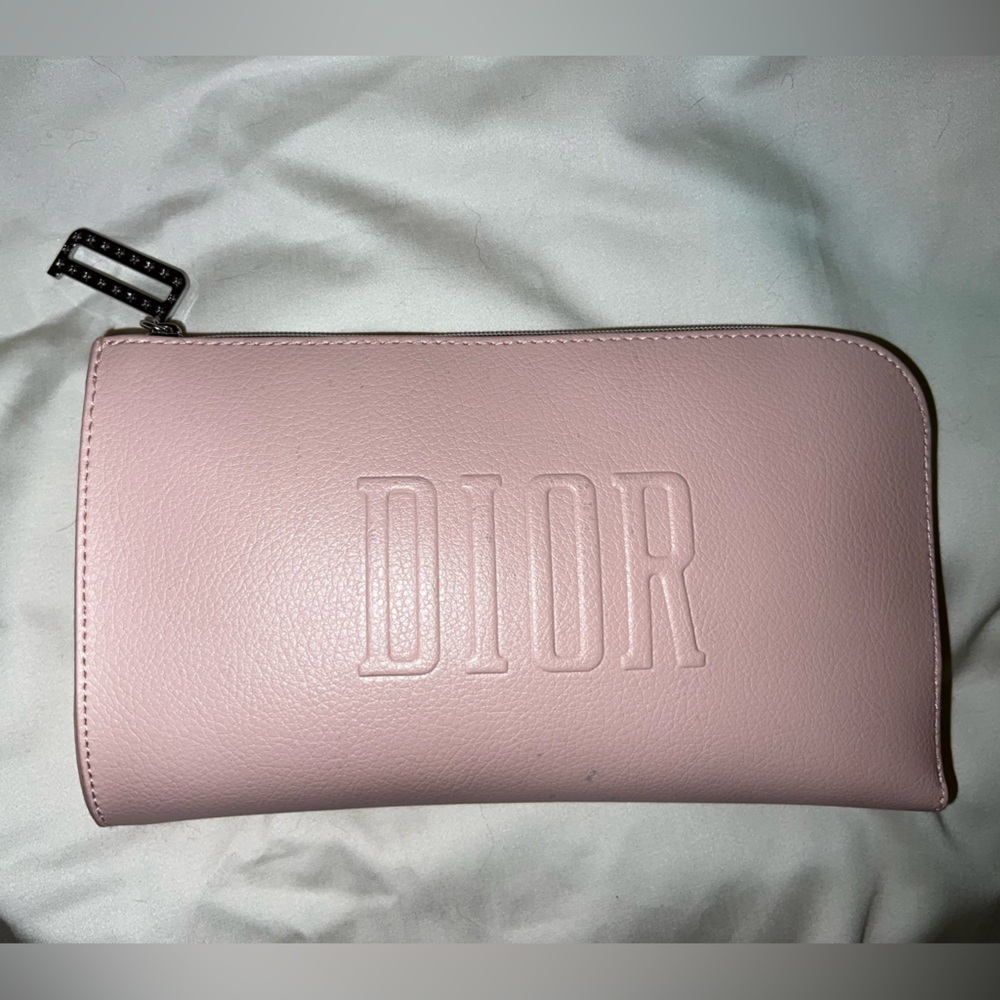 Dior baby pink faux leather logo cosmetics pouch